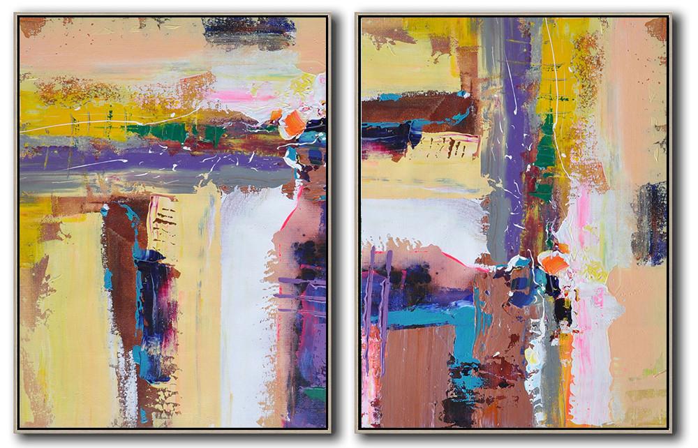 Hand-painted Set of 2 Contemporary Art on canvas - American Artists Large